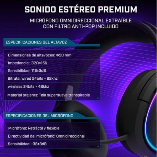 Cuffie da gioco wireless Newskill Aton nere RGB Bluetooth 5.0 multipiattaforma nere