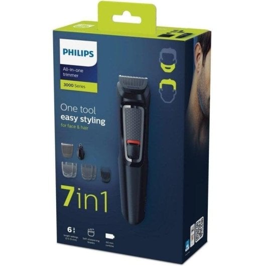 Máquina de Cortar Cabelo Multifunções Philips Multigroom MG3720/15 Sem Fio 60min 7 Pentes Lavável