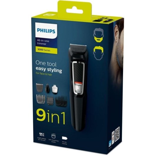 Tondeuse Multifonctionnelle Philips Multigroom MG3740/15 sans Fil 60min 9 Sabots