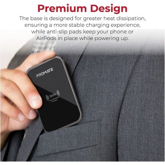 Chargeur de charge rapide USB-C ultra fin Qi 15 W Promate AuraCard