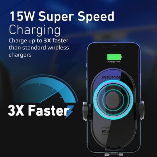 Promate PowerMount-15W Soporte Cargador de Coche Qi Inalámbrico