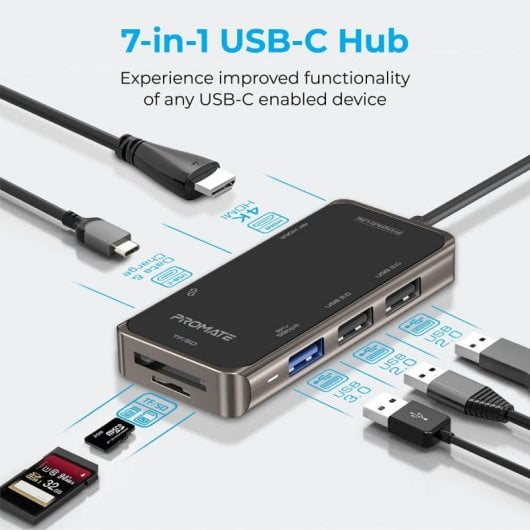 Hub multiporta Promate PrimeHub-Lite da USB-C a HDMI 4K/USB 3.0/USB 2.0/SD