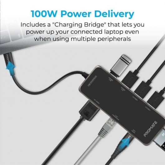 Promate PrimeHub-Go Hub 100W HDMI 4K/RJ-45/USB 3.0/USB 2.0/SD