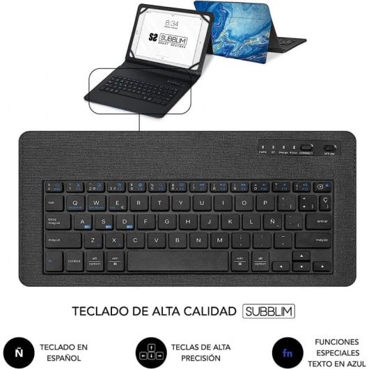 Custodia con tastiera Bluetooth Subblim Keytab Pro Blue Marble per tablet fino a 9-11"