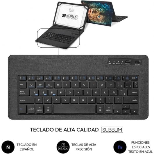 Custodia Subblim Keytab Pro con tastiera Lion Bluetooth per tablet da 9-11".