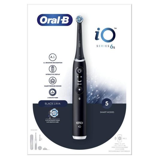 Oszillierende Zahnbürste Braun Oral-B iO 6 S 5 Modi 2 Bürstenköpfe Drucksensor Timer Bluetooth Display Etui