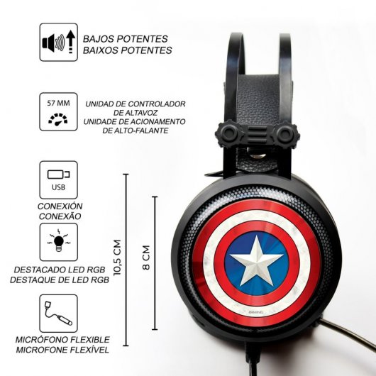 Casque de jeu Marvel 7.1 Licence officielle Captain America 001