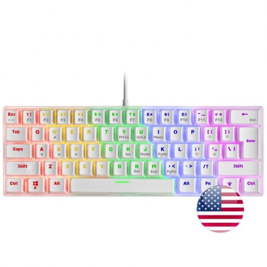 Mars Gaming MK60 Teclado Mecánico Blanco FRGB Switch Rojo Layout USA