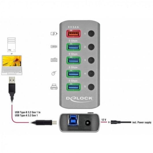 Delock 63262 Hub 4x USB 3.2 + USB 3.2 2,4A