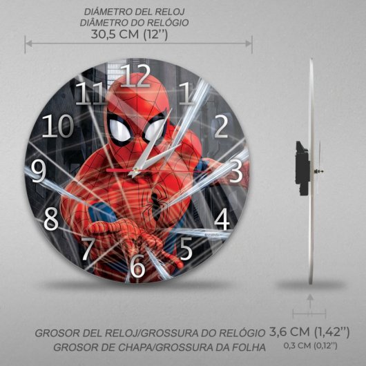 Marvel Reloj de Pared Spiderman 001 Negro Brillante