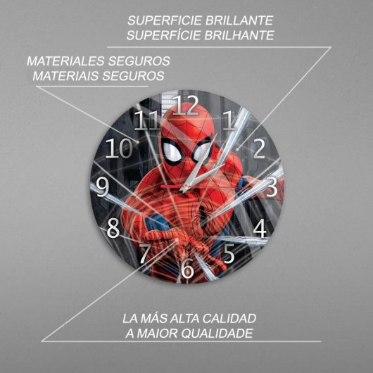 Marvel Reloj de Pared Spiderman 001 Negro Brillante