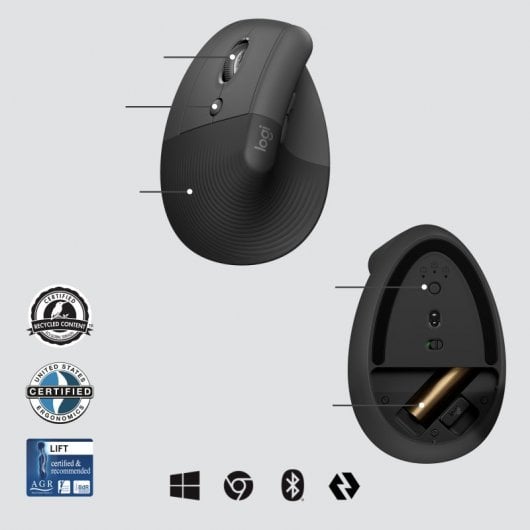 Logitech Lift for Business mouse Mancino RF senza fili + Bluetooth Ottico 4000 DPI