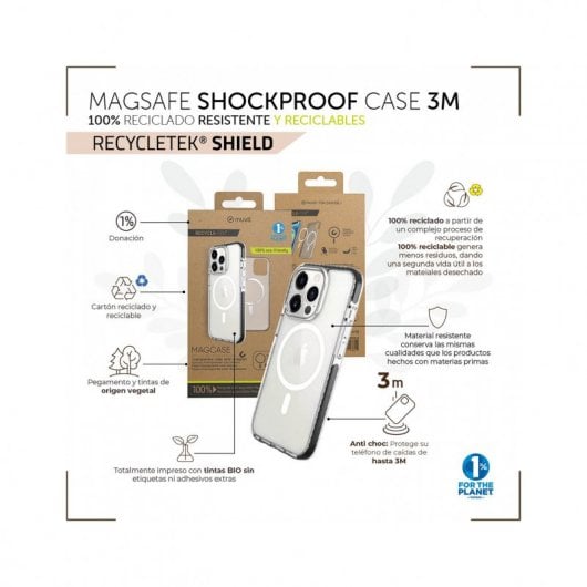 Muvit for Change Custodia Recycletek Magsafe Antiurto 3m Trasparente/Nera Apple iPhone 14