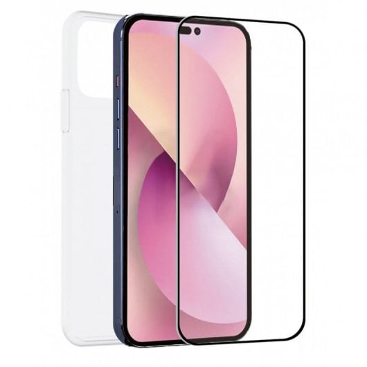 Custodia Muvit for Change per Apple iPhone 14 Pro Max + protezione in vetro temperato piatto con cornice nera