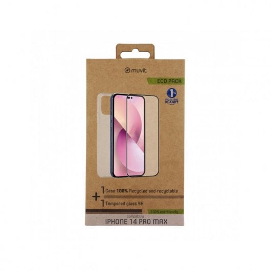 Custodia Muvit for Change per Apple iPhone 14 Pro Max + protezione in vetro temperato piatto con cornice nera