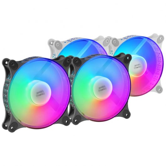 Mars Gaming MFDUO Kit 2 Ventoinhas FRGB Rainbow 120mm Pretas