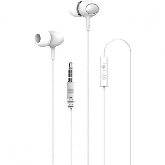 Auriculares Celly UP500 con cable redondo, micrófono integrado y control remoto, blancos