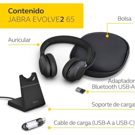 Auricolari Jabra Evolve2 65 Wireless Bluetooth per Ufficio con Cancellazione Rumore, Nero