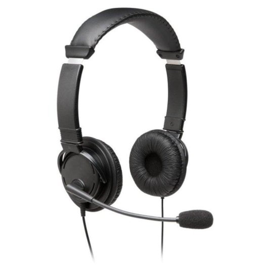 Auriculares Kensington con cable, cancelación de ruido, micrófono boom y control volumen Negro