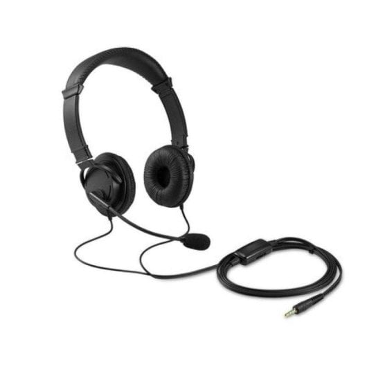 Auriculares Kensington con cable, cancelación de ruido, micrófono boom y control volumen Negro