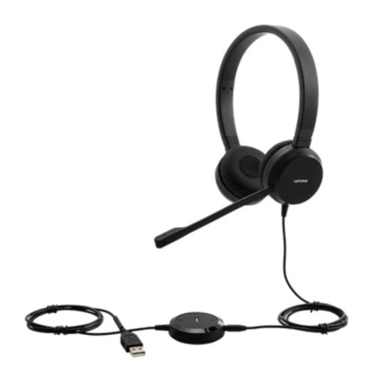 Casque Lenovo Pro VoIP filaire USB et jack stéréo pour bureau ou call center noir
