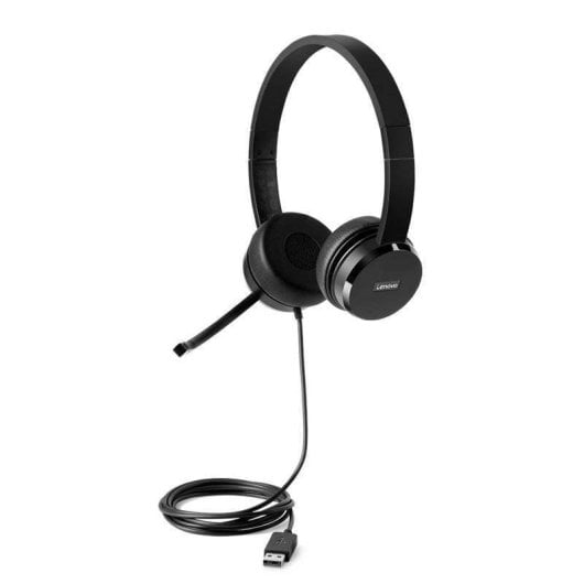 Auriculaires Lenovo 100 filaires USB-A pour bureau avec microphone antibruit passif noirs
