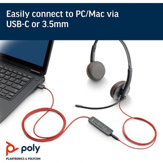 POLY Blackwire C3225 Casque Avec fil Arceau Bureau/Centre d'appels USB Type-C Noir