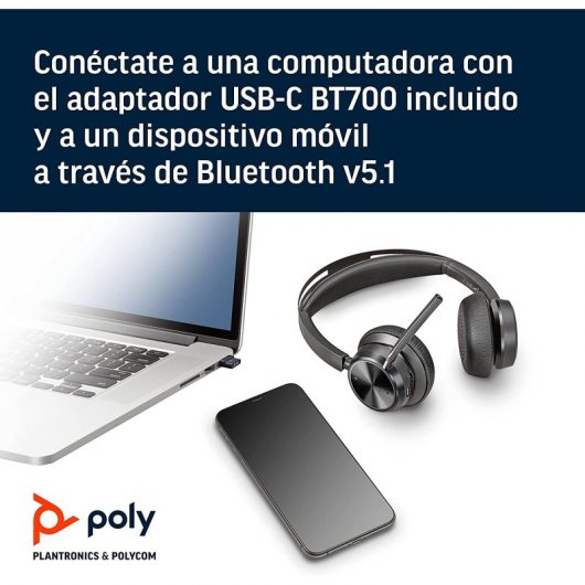 Cuffie USB-C wireless Poly Voyager Focus 2 UC con cancellazione attiva del rumore