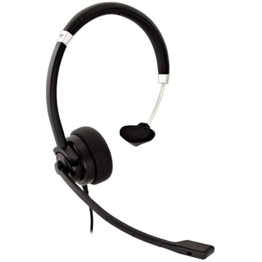 Auriculares V7 Deluxe Mono con cable 3,5 mm, cancelación de ruido, micrófono omnidireccional, oficina, negro y plata