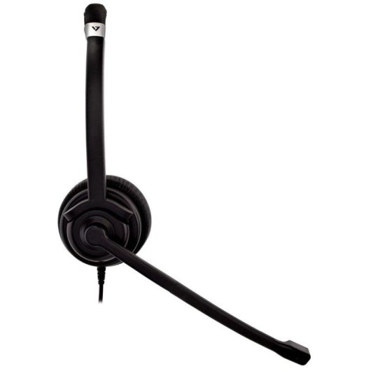 Auriculares V7 Deluxe Mono con cable 3,5 mm, cancelación de ruido, micrófono omnidireccional, oficina, negro y plata