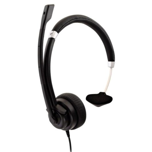 Auriculares V7 Deluxe Mono con cable 3,5 mm, cancelación de ruido, micrófono omnidireccional, oficina, negro y plata