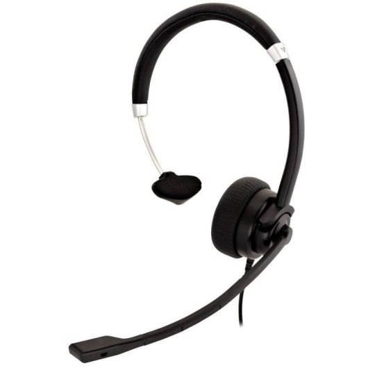 Auriculares V7 Deluxe Mono con cable 3,5 mm, cancelación de ruido, micrófono omnidireccional, oficina, negro y plata