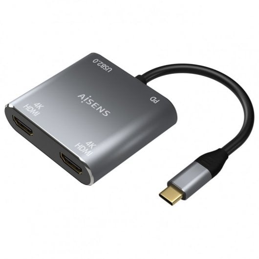 Aisens A109-0625 Adaptador USB-C para 2xHDMI/USB-C/USB 2.0 15cm Cinzento