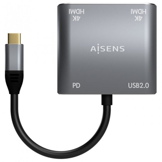 Aisens A109-0625 Adaptador USB-C para 2xHDMI/USB-C/USB 2.0 15cm Cinzento