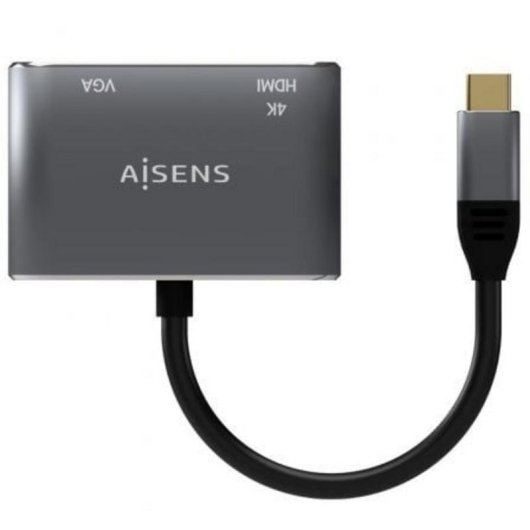 Adaptador USB-C a VGA/HDMI 4K Aisens 15cm Gris
