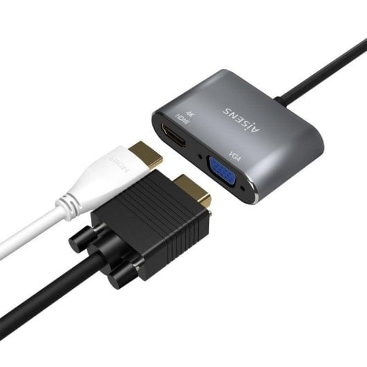 Adaptador USB-C a VGA/HDMI 4K Aisens 15cm Gris