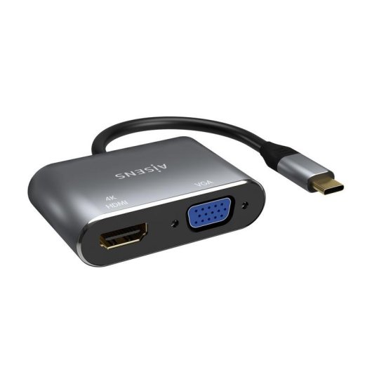 Adaptador USB-C a VGA/HDMI 4K Aisens 15cm Gris