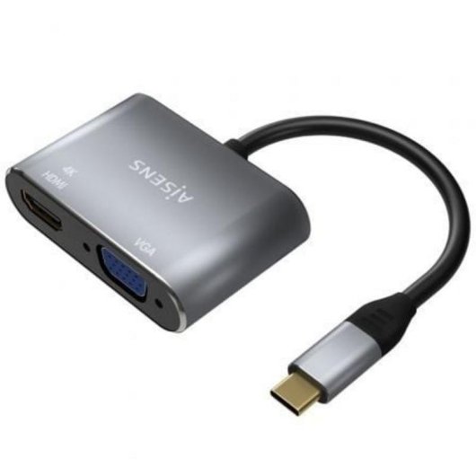Adaptador USB-C a VGA/HDMI 4K Aisens 15cm Gris