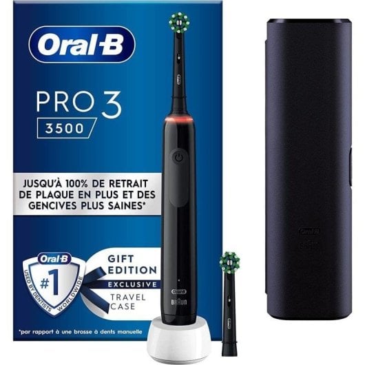 Escova de Dentes Elétrica Oral-B Pro 3 3500 Negra Estojos Viagem 3 Modos