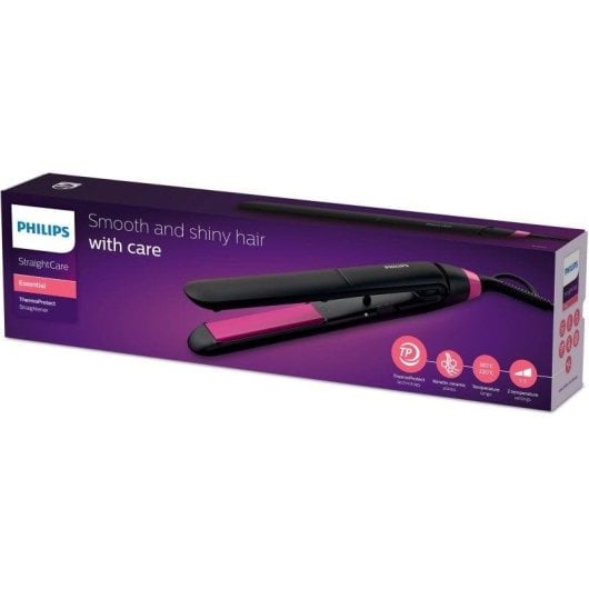 Prancha de Cabelo Cerâmica Philips StraightCare Essential BHS375/00 220ºC 2 Definições Queratina Preto Rosa