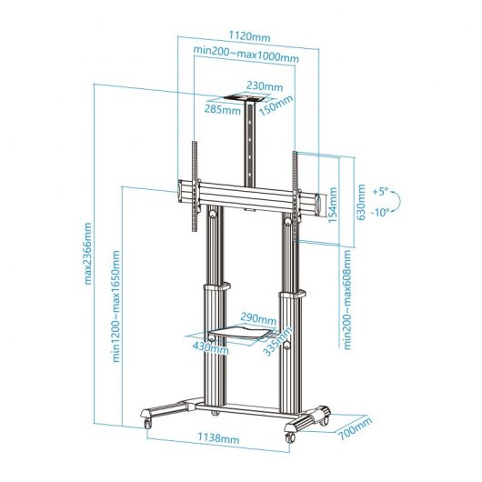 TooQ Partenón FS20300M-B Soporte de Suelo para TV 60"-100" VESA 1000x600 Máx 100Kg