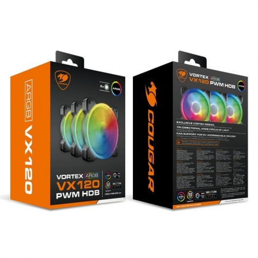 Cougar Vortex ARGB VX120 PWM HDB Pack 3 Ventilateurs supplémentaires 120 mm