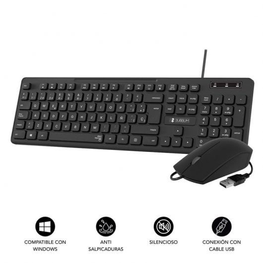 Subblim Pack Business Slim Clavier et Souris 1200DPI Noir