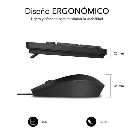 Subblim Pack Business Slim Clavier et Souris 1200DPI Noir