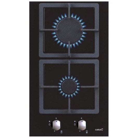 Plaque gaz Cata SCI 3002 BK 2 foyers 30 cm verre noir fonte