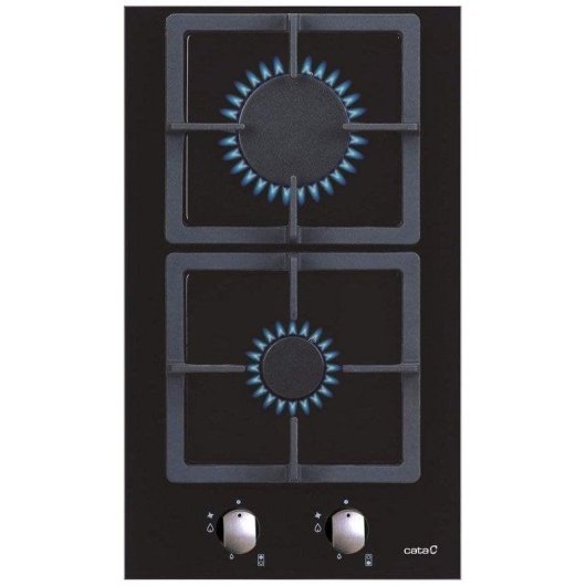 Placa de Gas Cata SCI 3002 BK 2 Zonas 30 cm Negra Vidrio Fundido