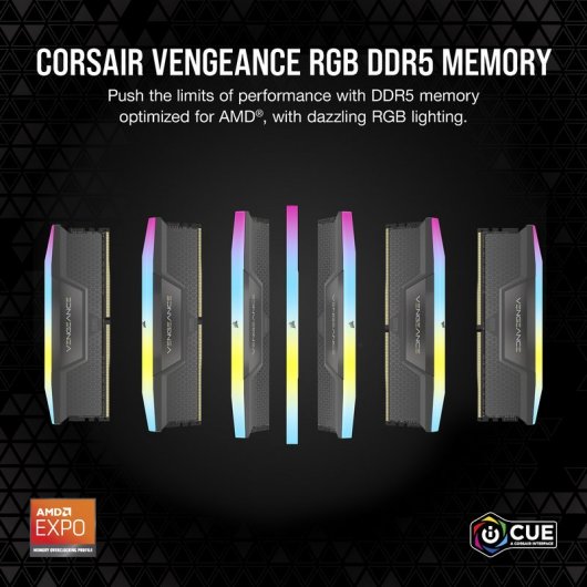 Corsair Vengeance RGB DDR5 5600MHz 32GB 2x16 GB CL36 Memória Dual AMD EXPO e Intel XMP
