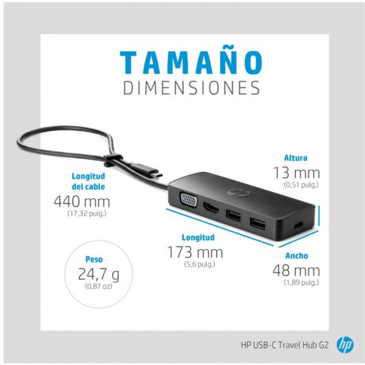 HP Hub de Viaje G2 USB-C a USB 3.0/USB-C/HDMI/VGA