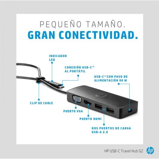 HP Hub de Viaje G2 USB-C a USB 3.0/USB-C/HDMI/VGA