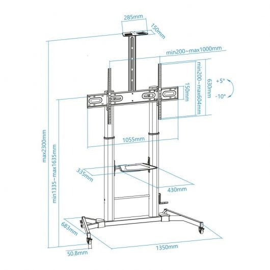 TooQ Zeus FS20400M-B Verstellbarer TV-Bodenständer 60"-100" VESA 1000x600 Max 100Kg